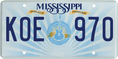 MS license plate KOE970