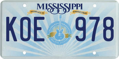 MS license plate KOE978