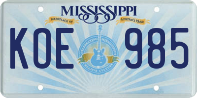 MS license plate KOE985