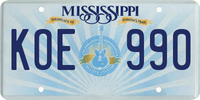MS license plate KOE990