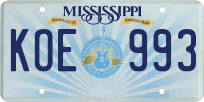 MS license plate KOE993