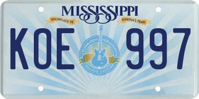 MS license plate KOE997