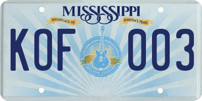 MS license plate KOF003