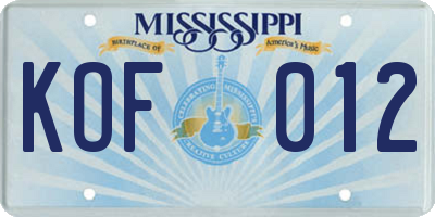 MS license plate KOF012