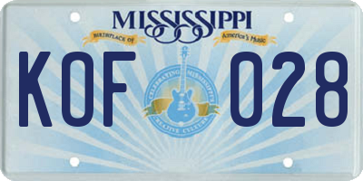 MS license plate KOF028