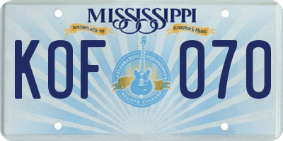 MS license plate KOF070