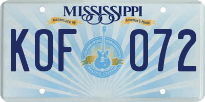 MS license plate KOF072