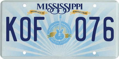 MS license plate KOF076