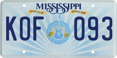 MS license plate KOF093