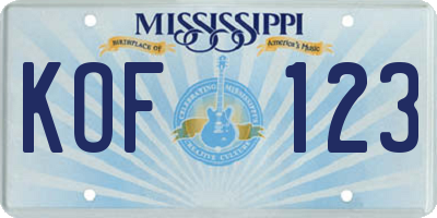 MS license plate KOF123