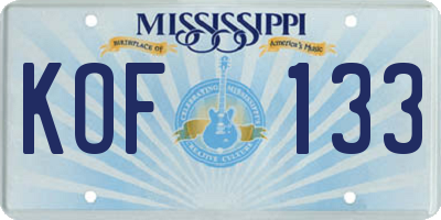 MS license plate KOF133