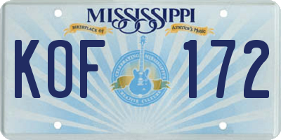 MS license plate KOF172