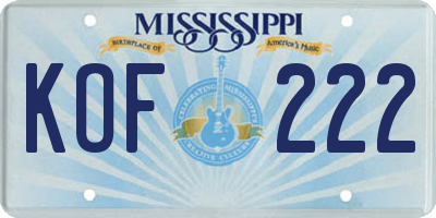 MS license plate KOF222