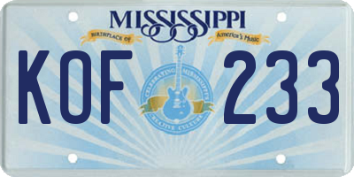 MS license plate KOF233