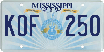 MS license plate KOF250