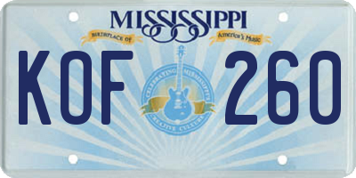 MS license plate KOF260