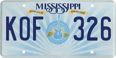 MS license plate KOF326