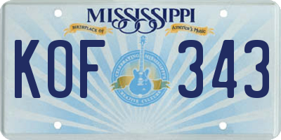 MS license plate KOF343