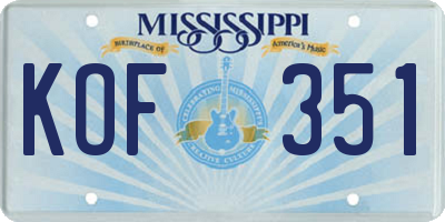 MS license plate KOF351