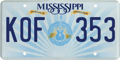 MS license plate KOF353