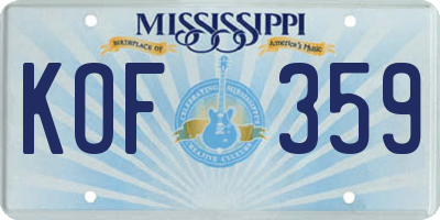 MS license plate KOF359