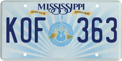 MS license plate KOF363