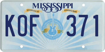 MS license plate KOF371