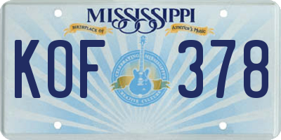 MS license plate KOF378