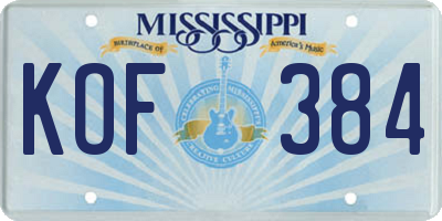 MS license plate KOF384