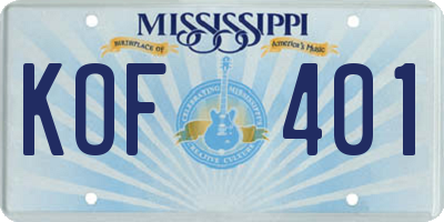MS license plate KOF401
