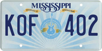 MS license plate KOF402