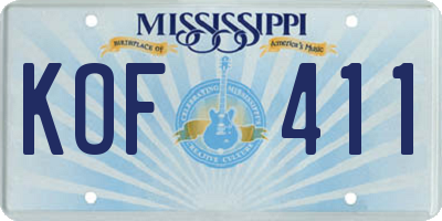 MS license plate KOF411