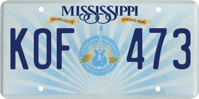 MS license plate KOF473