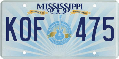 MS license plate KOF475