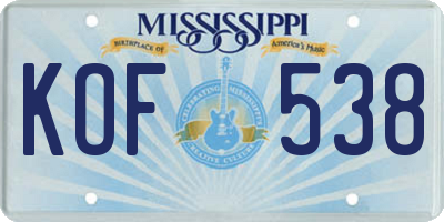 MS license plate KOF538