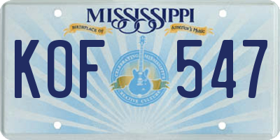 MS license plate KOF547