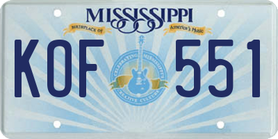 MS license plate KOF551
