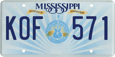 MS license plate KOF571