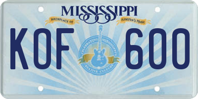 MS license plate KOF600