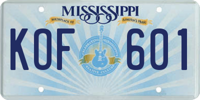 MS license plate KOF601