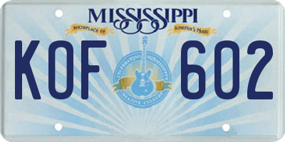 MS license plate KOF602