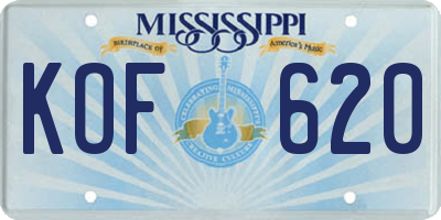 MS license plate KOF620
