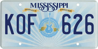 MS license plate KOF626