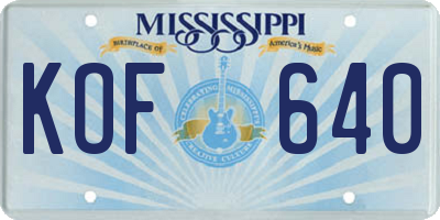 MS license plate KOF640