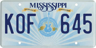MS license plate KOF645
