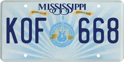 MS license plate KOF668