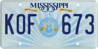 MS license plate KOF673