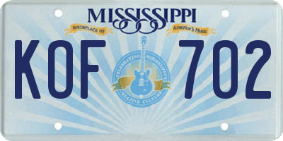MS license plate KOF702