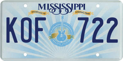 MS license plate KOF722