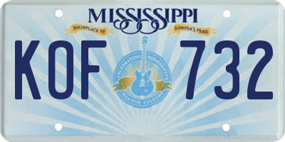 MS license plate KOF732